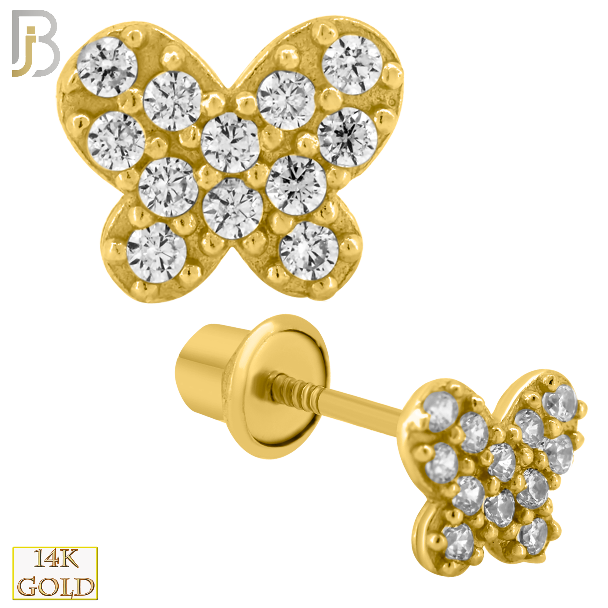 14-ES200 - 14k Solid Gold Butterfly Design Earring Stud with Clear Zircon image 0