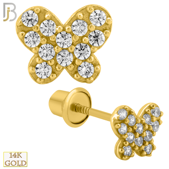14-ES200 - 14k Solid Gold Butterfly Design Earring Stud with Clear Zircon image 0