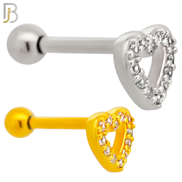 TB67 - 316L Stainless Steel Hollow Heart with Multi Zircon Tragus Barbell Cartilage Piercing Screw Ball Externally Threaded (PACK OF 6) image 0