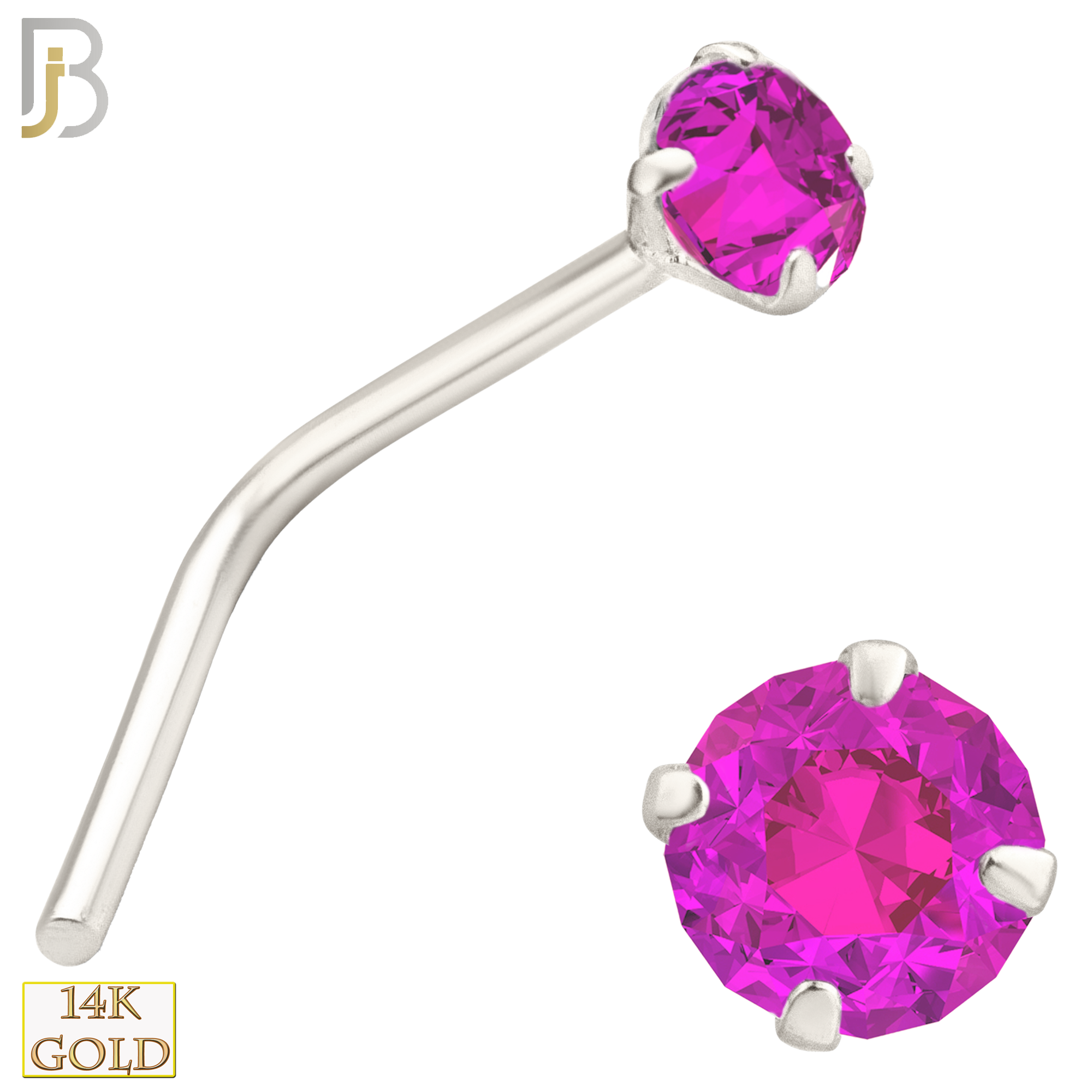 14-NR10CWP - 20g 14k White Gold L-Shaped with Pink Colored CZ image 3