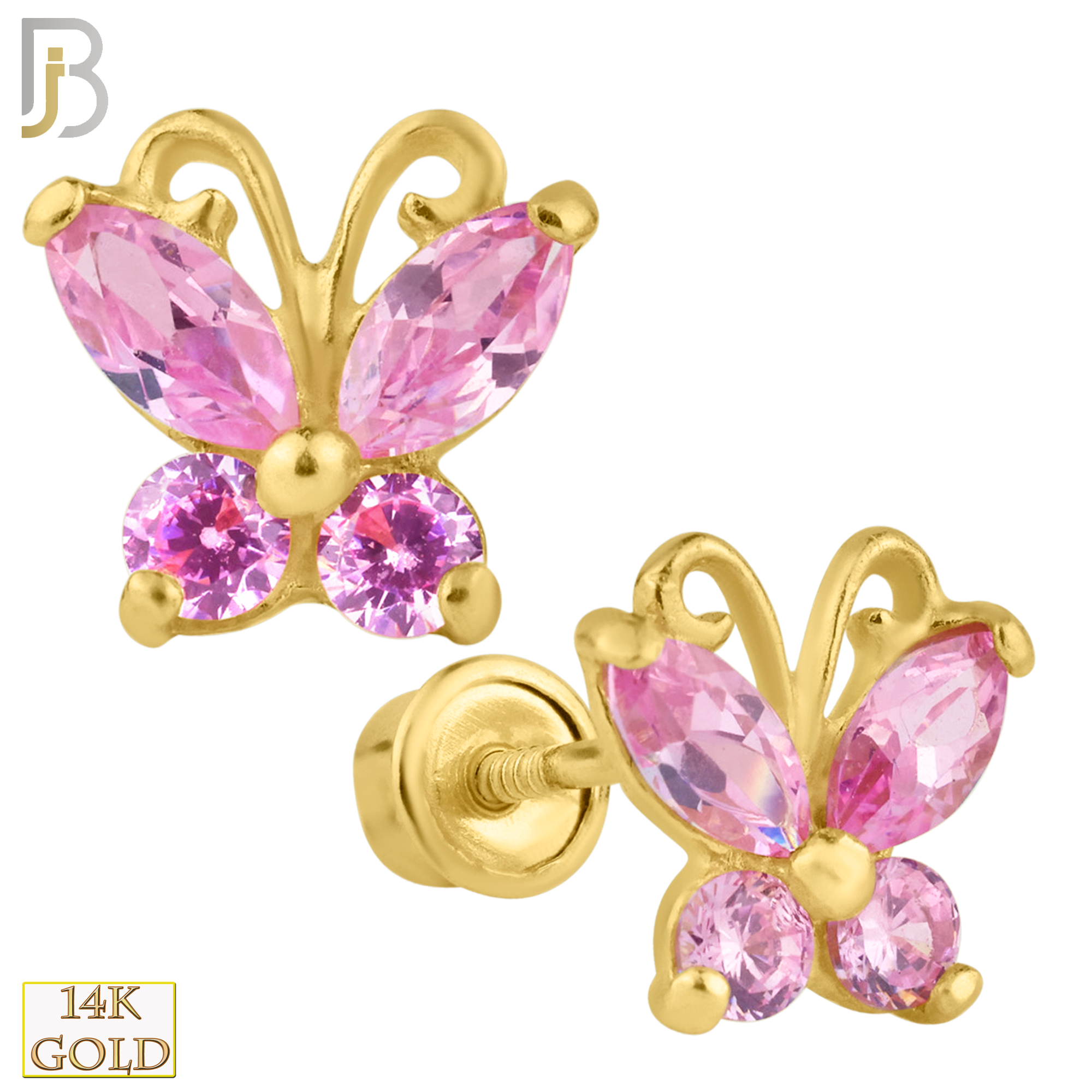 14-ES12 - 14k Solid Gold Screw Back Earring 7x6.5mm Butterfly Design image 0
