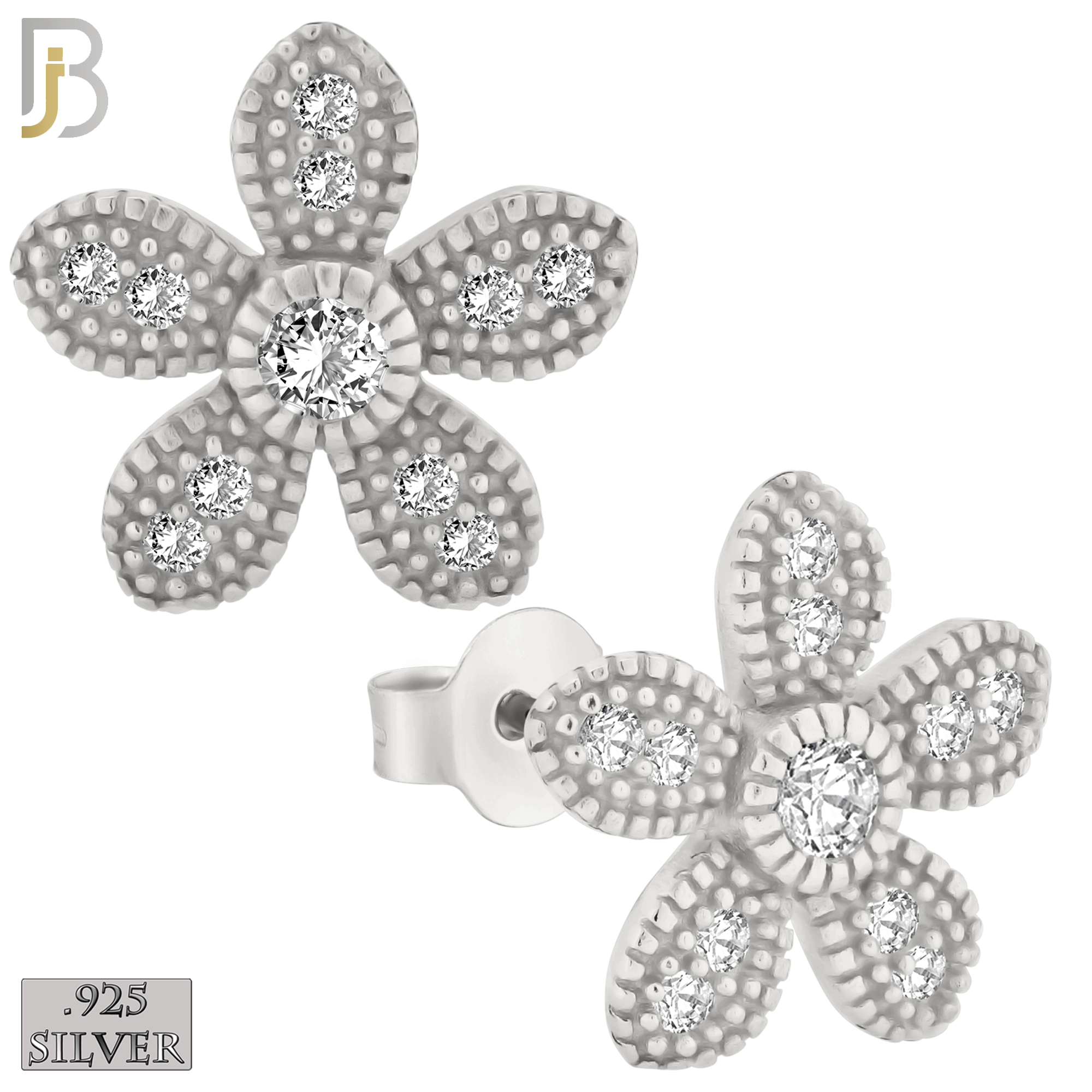 925-ES226 – .925 Sterling Silver Flower Design Earring Stud with Zircon image 1