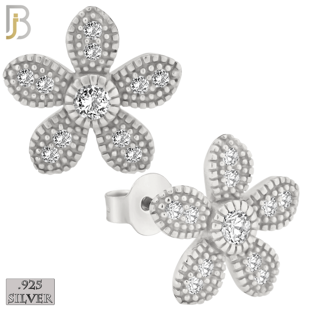 925-ES226 – .925 Sterling Silver Flower Design Earring Stud with Zircon image 1