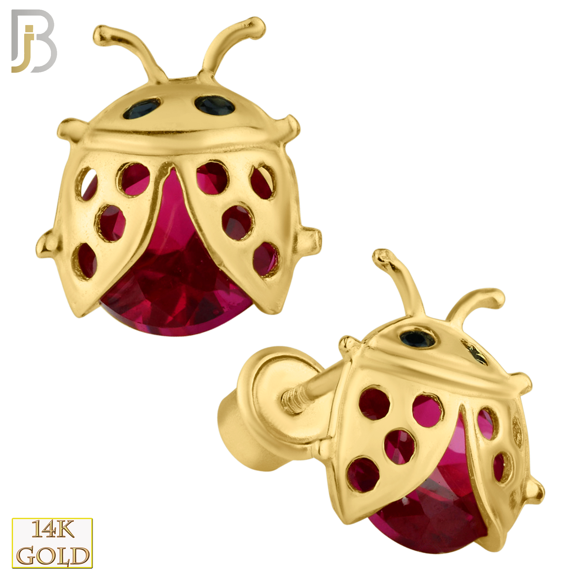 14-ES85 - 14k Solid Gold Lady Bug with Fuchsia Colored CZ Screw Back Stud Earring image 0