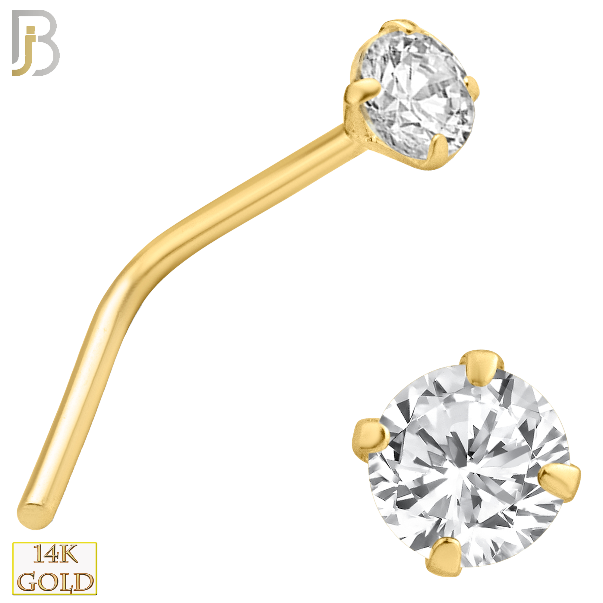 14-NR10CY-22 - 14k Solid Yellow Gold 22g Prong Setting  Round Cubic Zircona L-Shape - 2.5mm image
