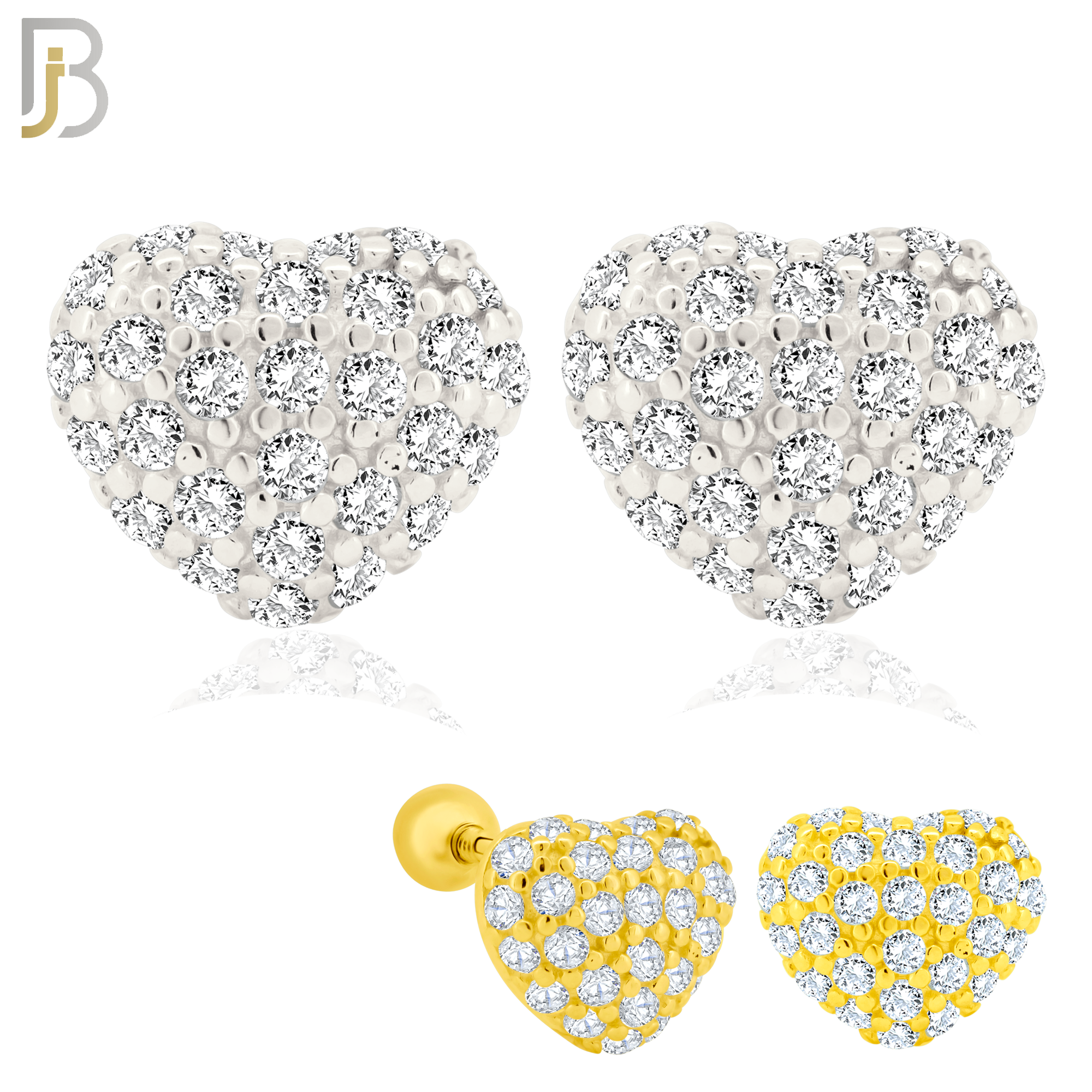 925-ES210 - Screw Ball Back - .925 Sterling Silver Heart Stud Earring with Clear Zircon Design image 0