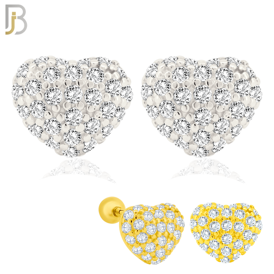 925-ES210 - Screw Ball Back - .925 Sterling Silver Heart Stud Earring with Clear Zircon Design image 0