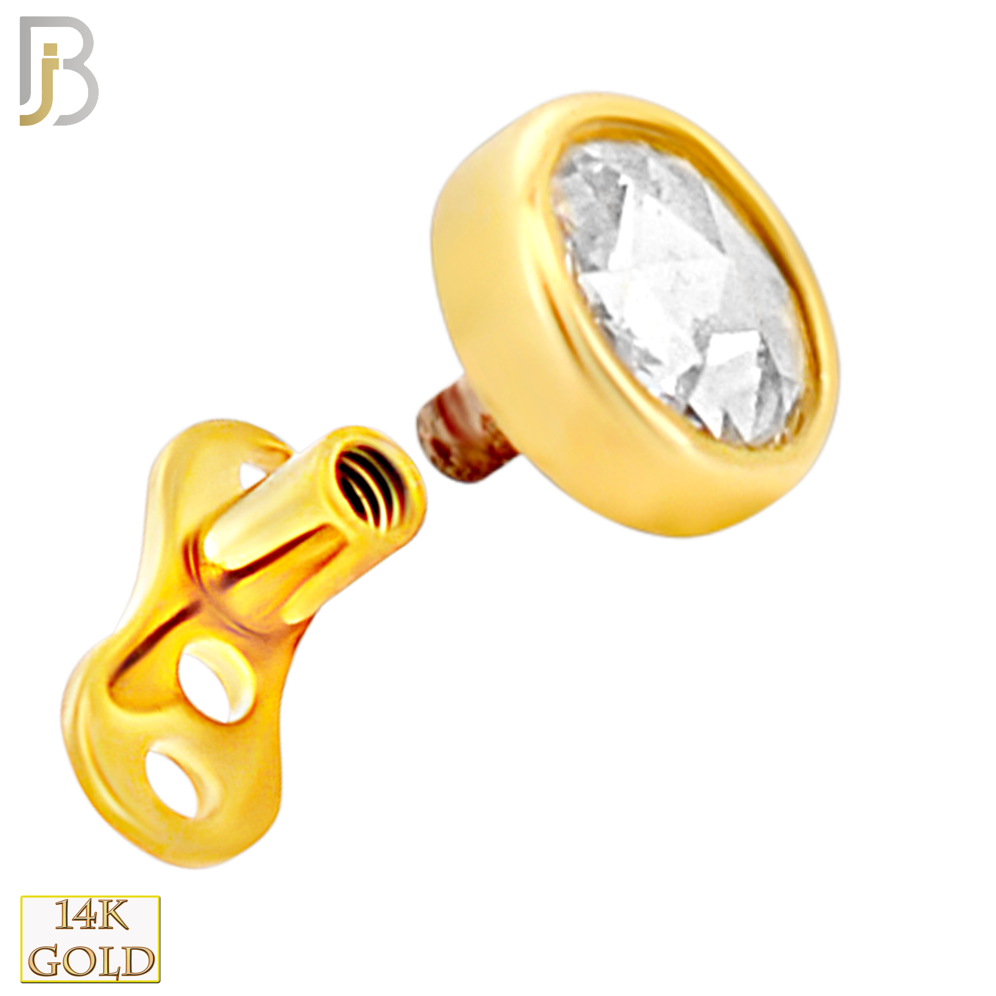 14-G23G-DM03 - G23 Titanium Gold Plated Anchor with 14k Gold Top with Bezel Set Rose Cut Lab Diamond Dermal - Internally Threaded - 4mm image