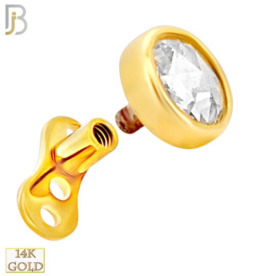 14-G23G-DM03 - G23 Titanium Gold Plated Anchor with 14k Gold Top with Bezel Set Rose Cut Lab Diamond Dermal - Internally Threaded - 4mm image