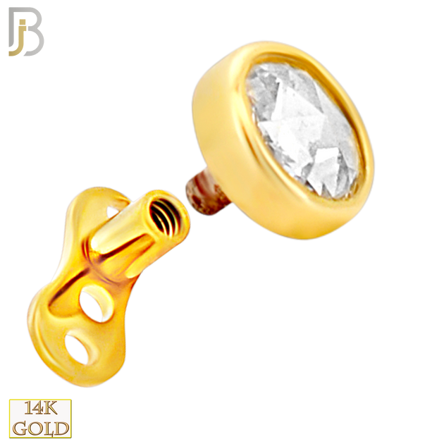 14-G23G-DM03 - G23 Titanium Gold Plated Anchor with 14k Gold Top with Bezel Set Rose Cut Lab Diamond Dermal - Internally Threaded - 4mm image