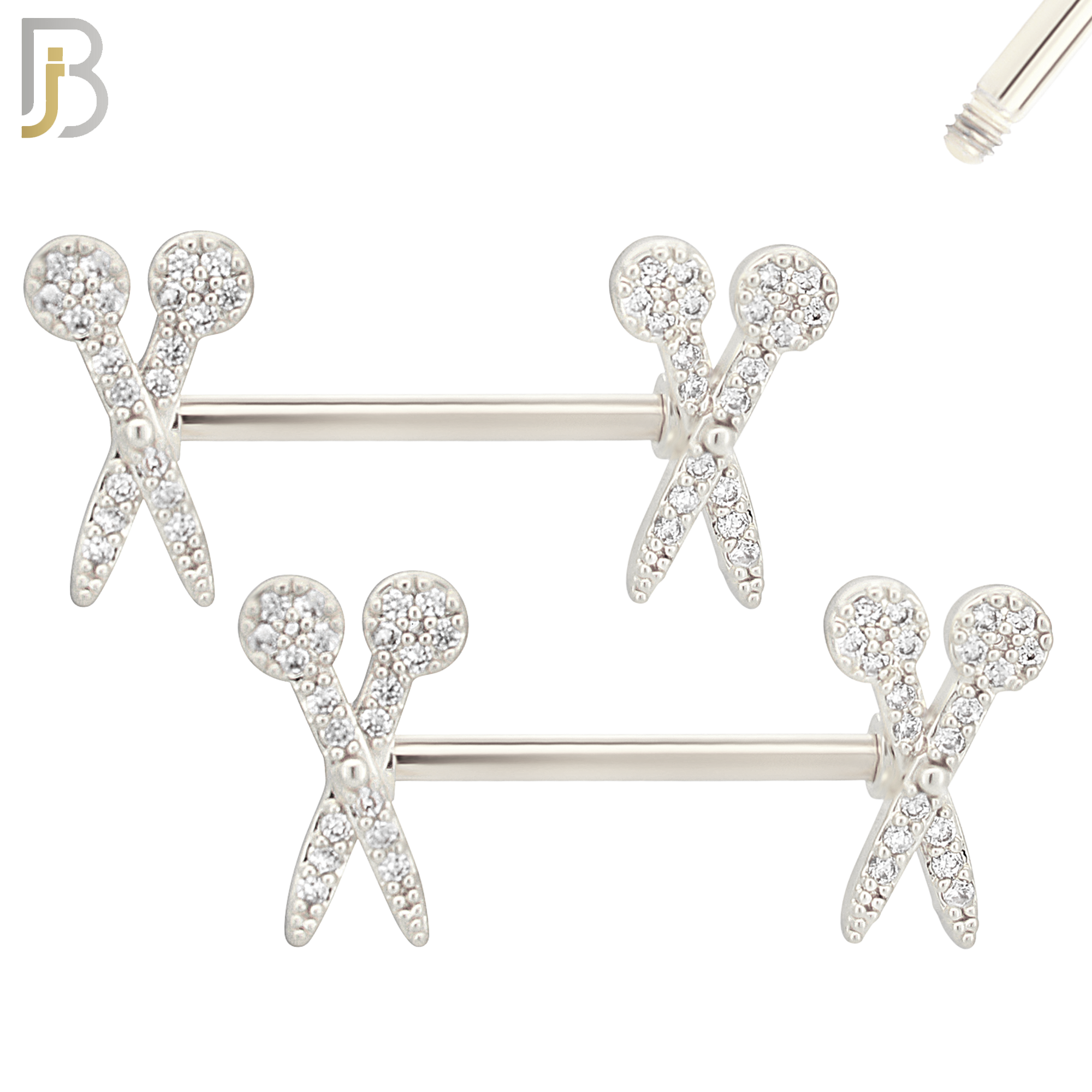 NP54 - 316L Surgical Steel Scissors Design with Multi Zircon Nipple Rings Pair image 1