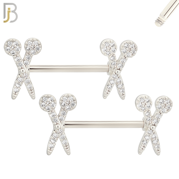 NP54 - 316L Surgical Steel Scissors Design with Multi Zircon Nipple Rings Pair image 1