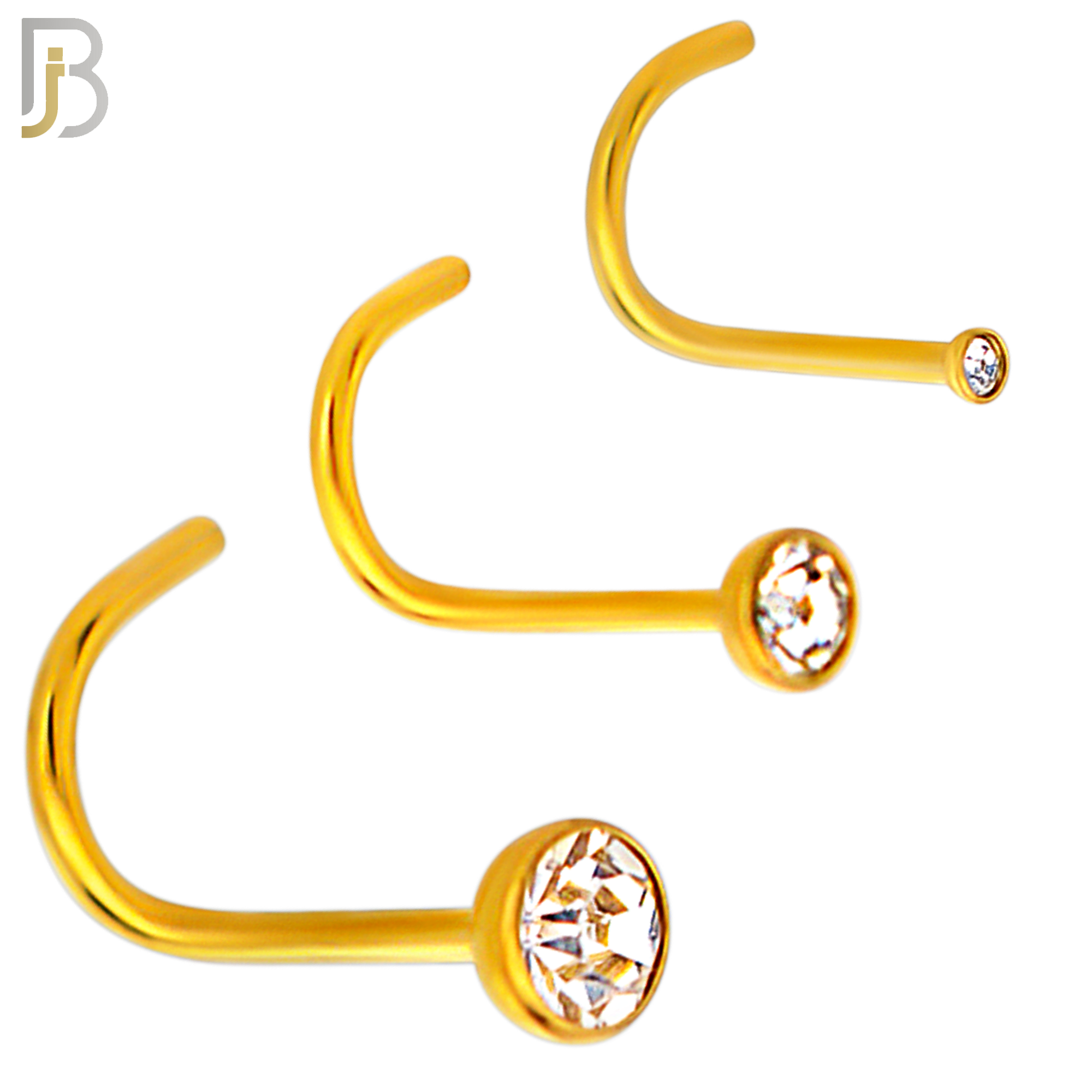 NR36CG - 316L Surgical Steel Gold Plated Nose Screw Bezel Setting Round Clear Zircon (PACK OF 6) image 0