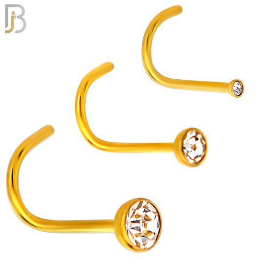 NR36CG - 316L Surgical Steel Gold Plated Nose Screw Bezel Setting Round Clear Zircon (PACK OF 6) image 0