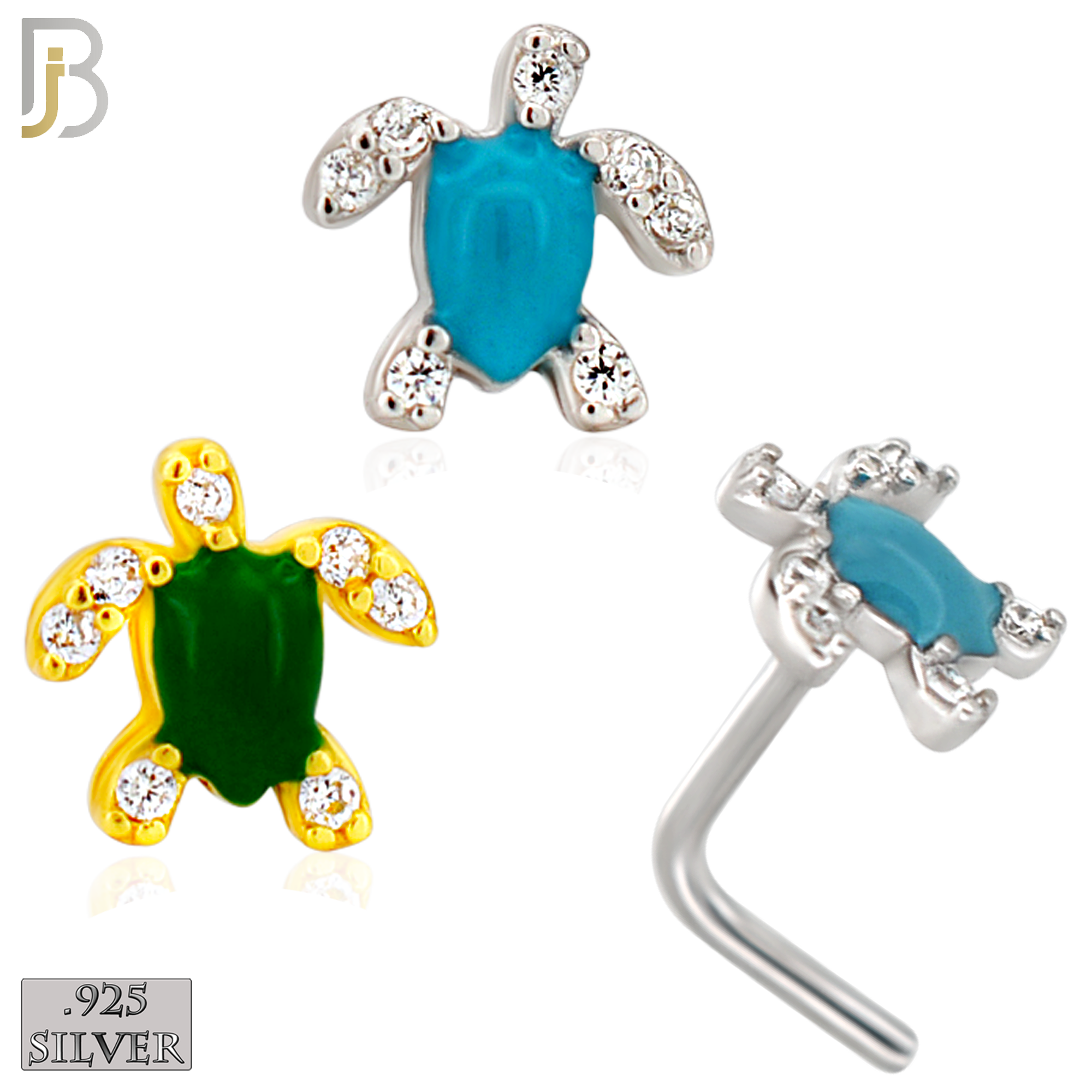 925-NR122L - 925 Silver Turtle Shape with Enamel L-Shape - Pack of 6 image 0
