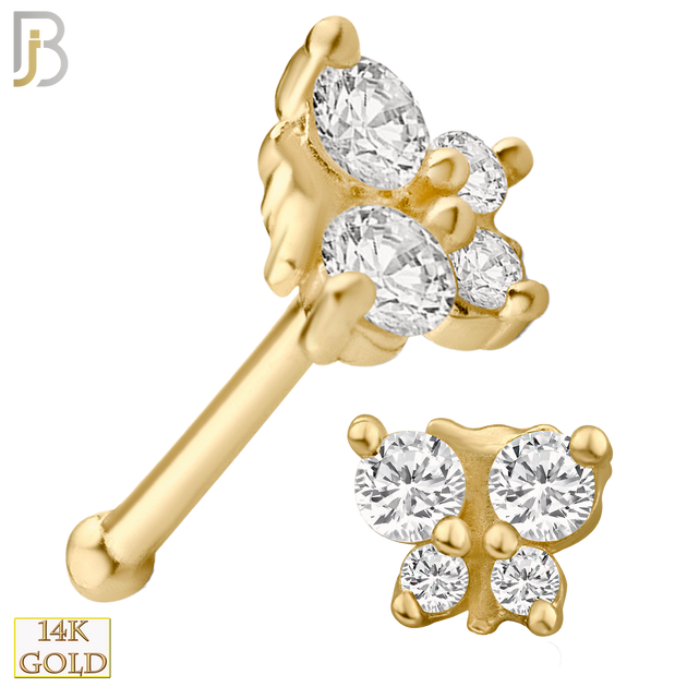 14-NR34B - 14k Solid Gold Butterfly Design with CZ Nose Bone image 0