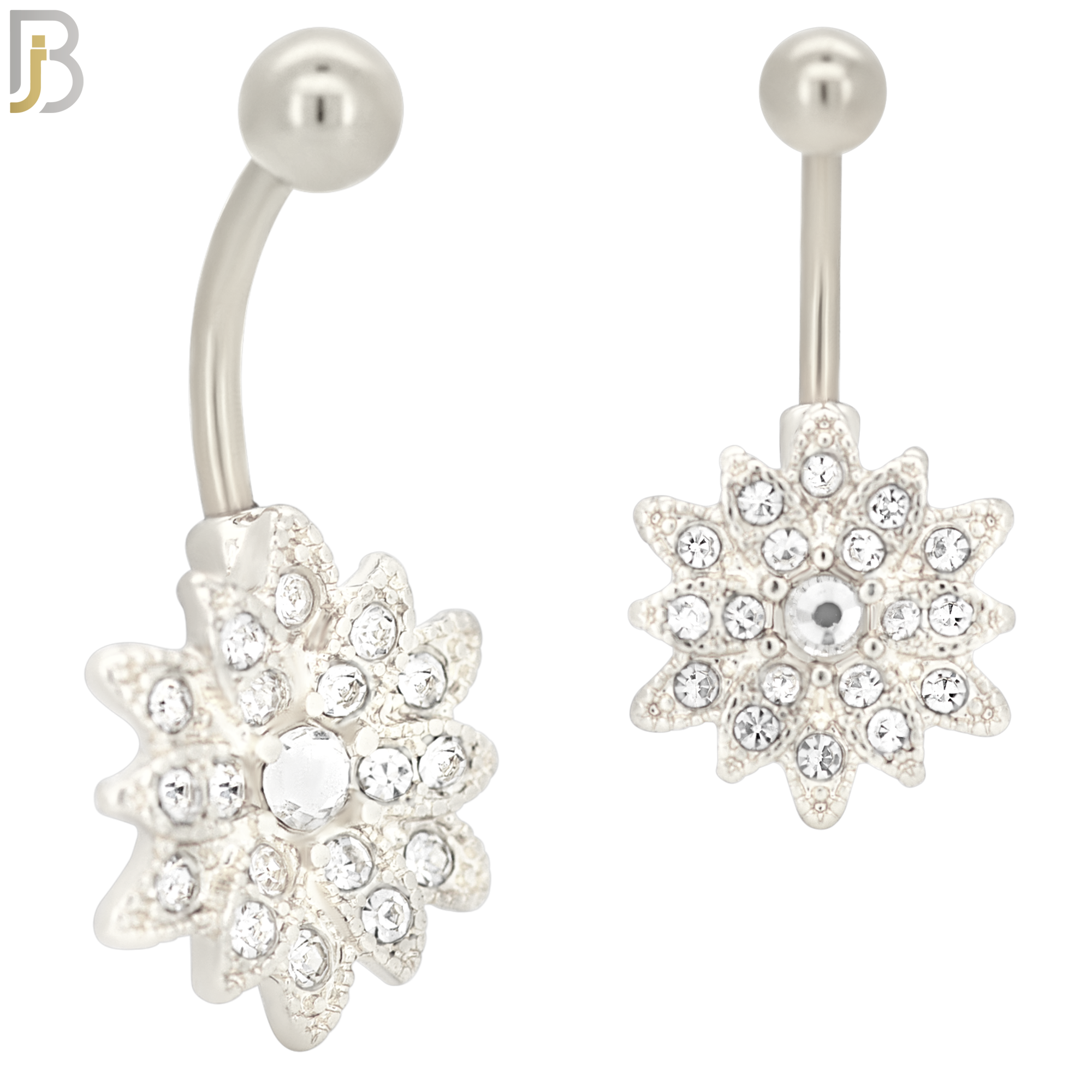 NB24 - 316L Stainless Steel Starburst Zircon  Banana Belly Navel Ring image 1