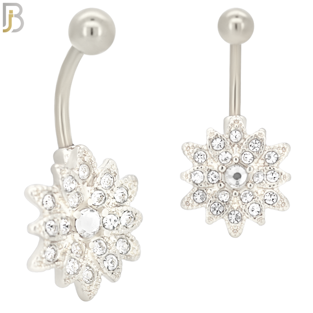 NB24 - 316L Stainless Steel Starburst Zircon  Banana Belly Navel Ring image 1