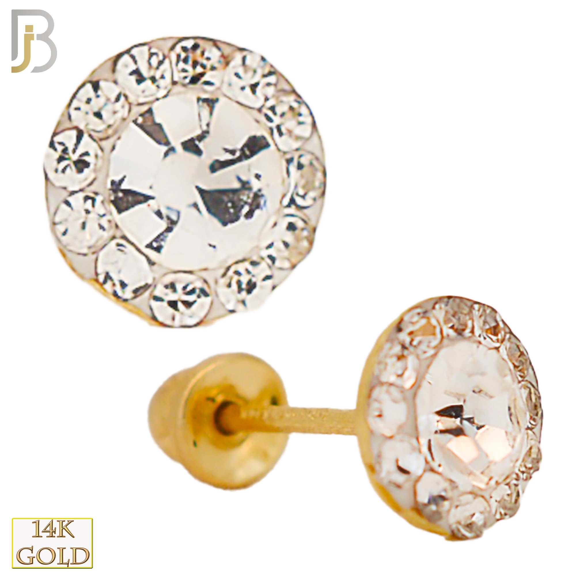 14-ES41YC - 14k Yellow Gold Screw Back Round Clear CZ Halo Stud Earrings image 0