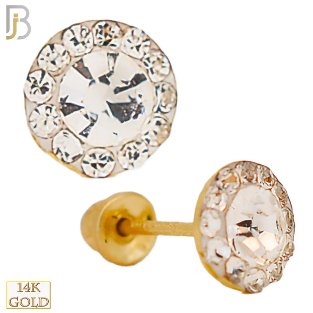 14-ES41YC - 14k Yellow Gold Screw Back Round Clear CZ Halo Stud Earrings image 0