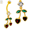 N0146 - 316L Surgical Steel Dangling Heart Cherry in Bezel Set Belly Ring image 4