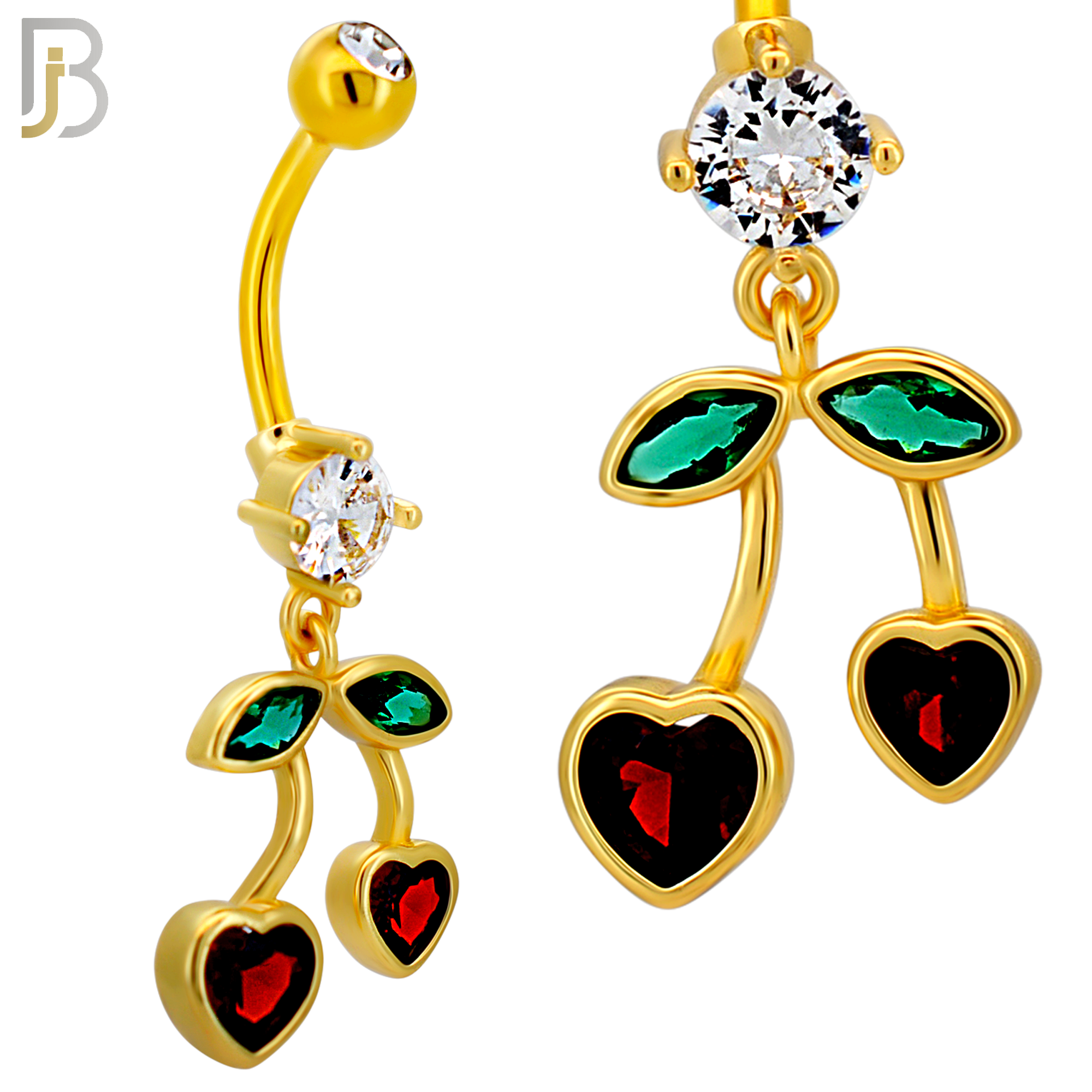 N0146 - 316L Surgical Steel Dangling Heart Cherry in Bezel Set Belly Ring image 4