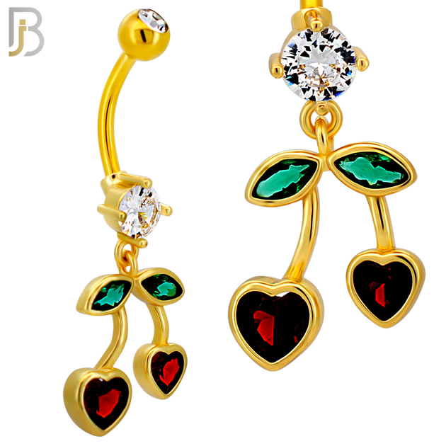 N0146 - 316L Surgical Steel Dangling Heart Cherry in Bezel Set Belly Ring image 4