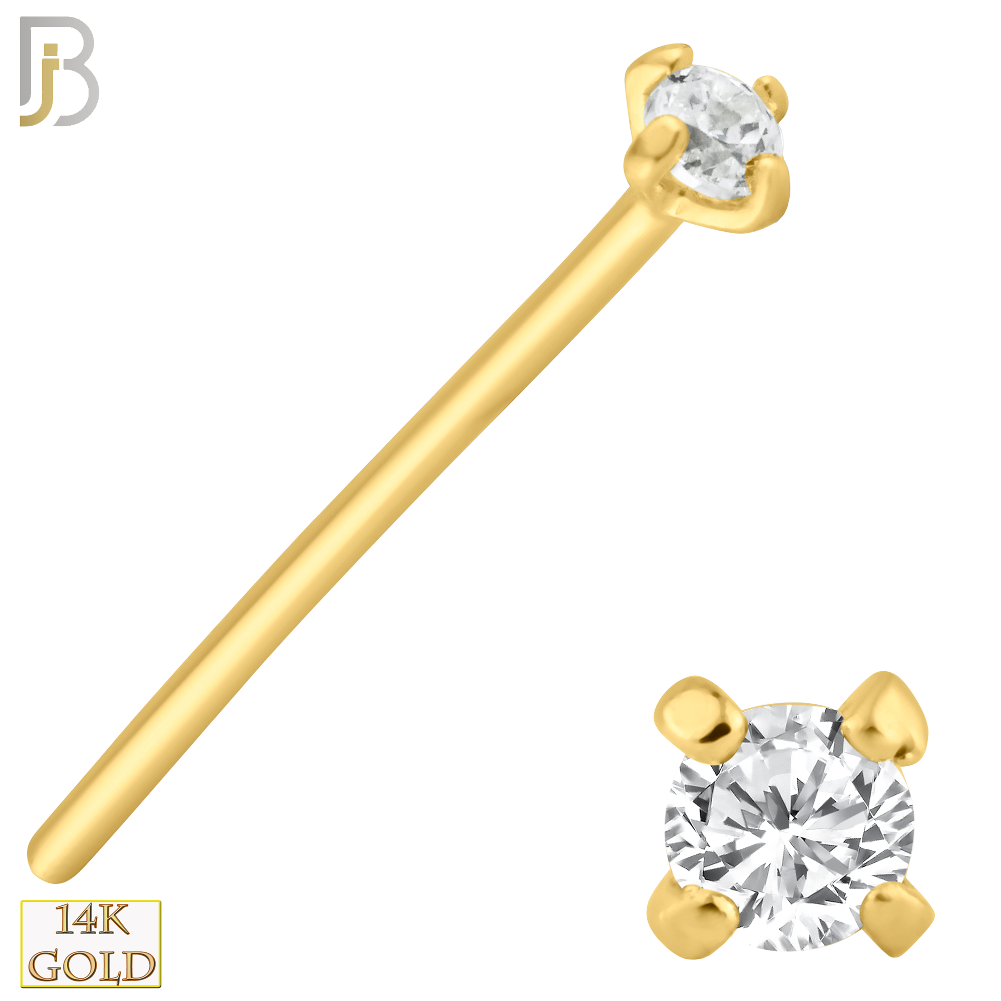 14-NR02D - 14k Solid  Gold Prong Setting  Round SI1 Diamond Nose Stud Bend-it Yourself, Nose Straight image