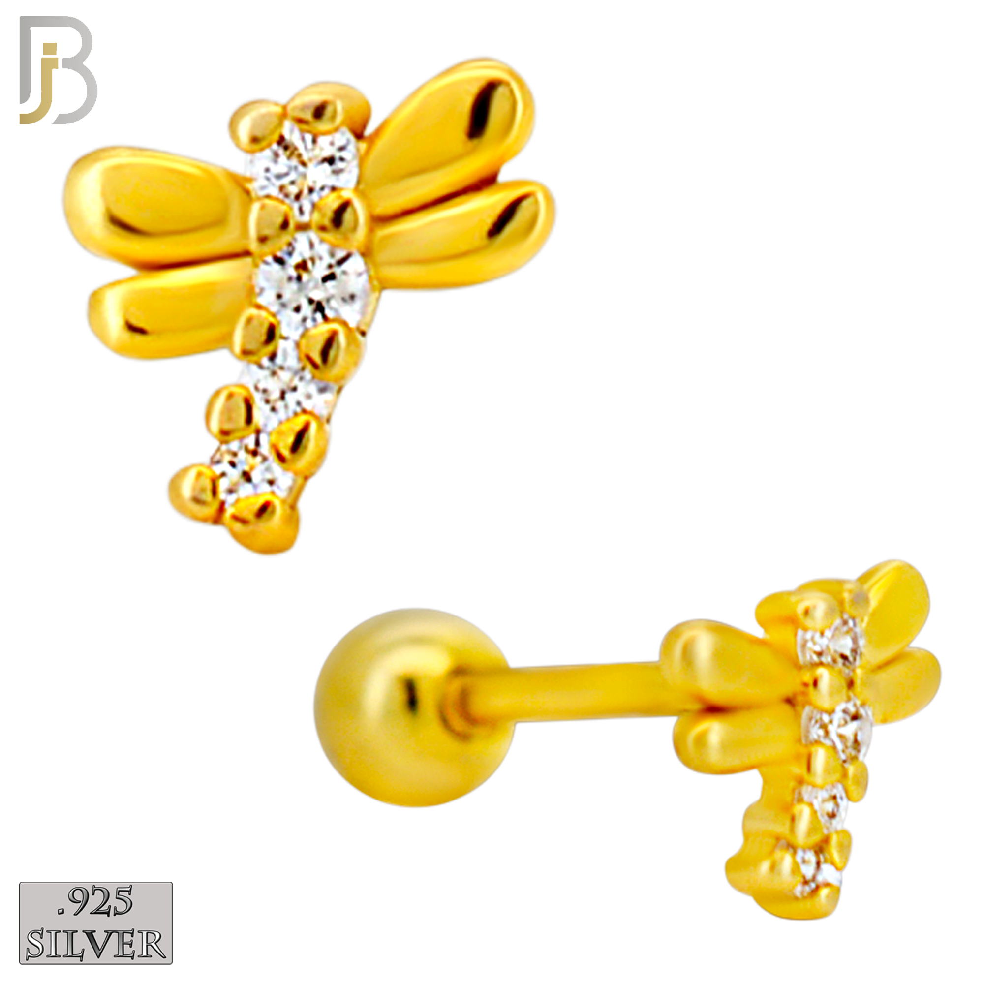 925-ES436-B - 925 Sterling Silver Dragonfly Earring with Multi Zircon - Screw Ball image 2