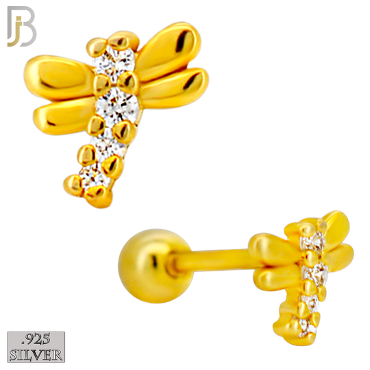 925-ES436-B - 925 Sterling Silver Dragonfly Earring with Multi Zircon - Screw Ball image 2
