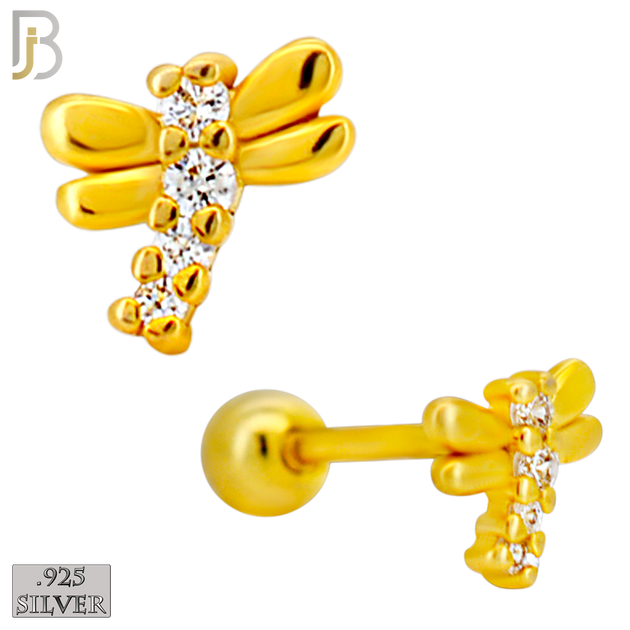 925-ES436-B - 925 Sterling Silver Dragonfly Earring with Multi Zircon - Screw Ball image 2