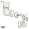 925-ES202 - Screw Ball Back - .925 Sterling Silver Cat Design Earring Stud with Clear Zircon image 1
