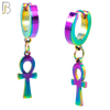 ES88  - 316L Stainless Steel Dangling Ankh Cross Design Huggies Clip On image 4