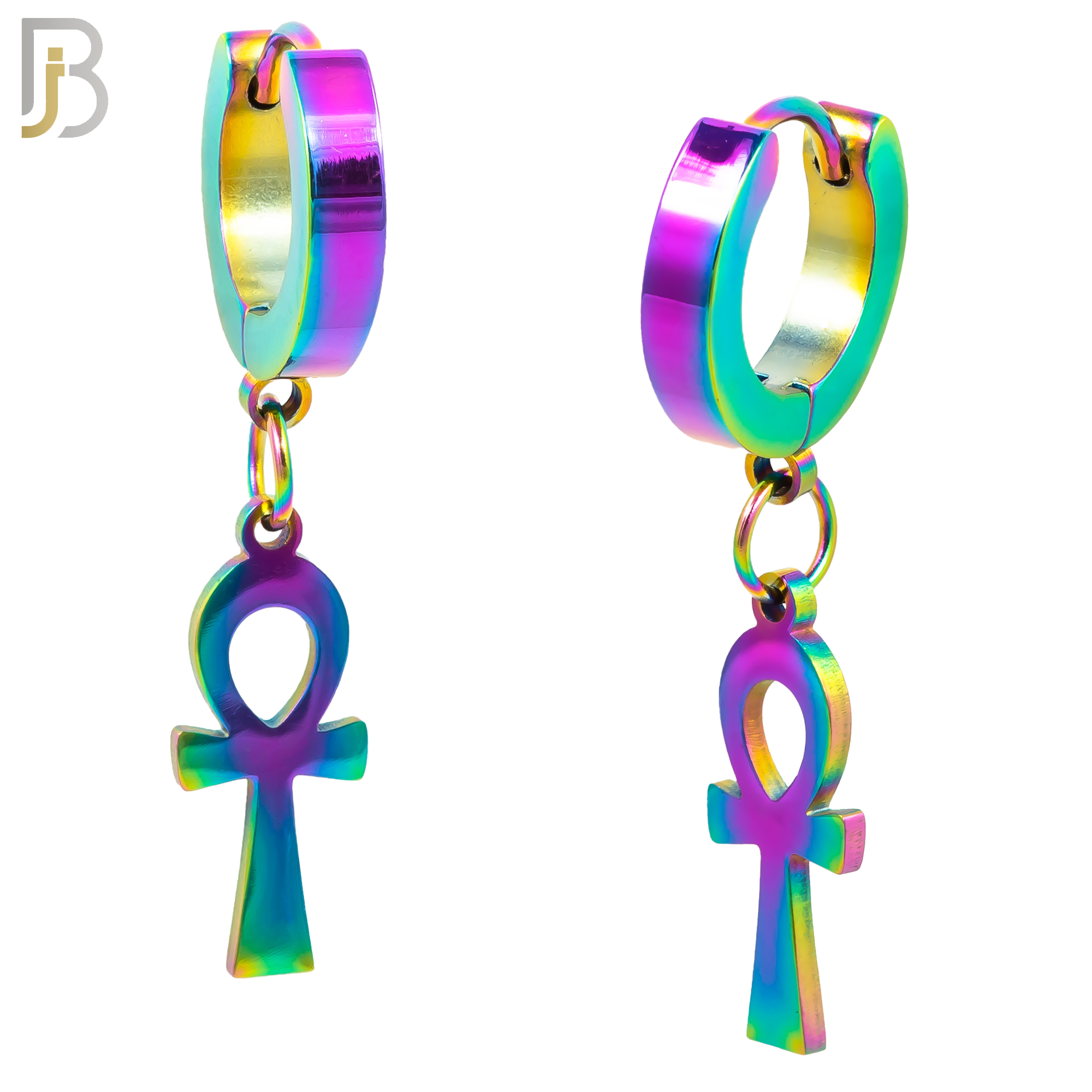 ES88  - 316L Stainless Steel Dangling Ankh Cross Design Huggies Clip On image 4
