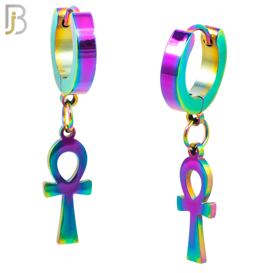 ES88  - 316L Stainless Steel Dangling Ankh Cross Design Huggies Clip On image 4