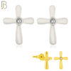 925-ES67 - .925 Sterling Silver Cross Design  Bezel Zircon Earring Stud image 0