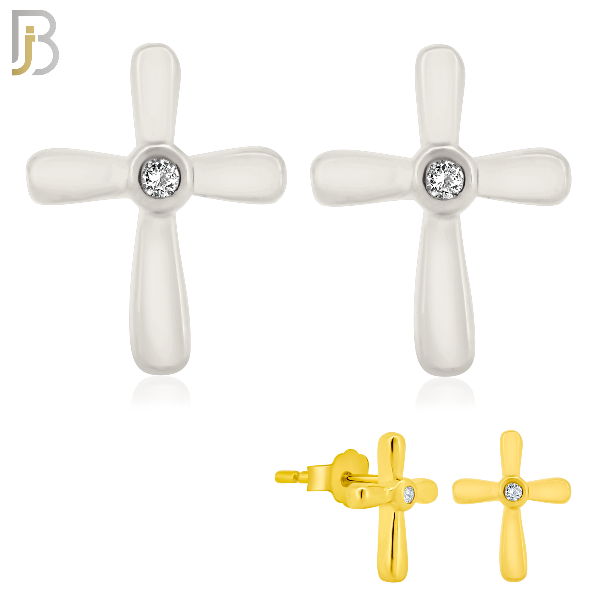 925-ES67 - .925 Sterling Silver Cross Design  Bezel Zircon Earring Stud image 0