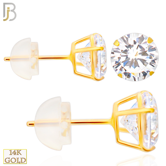 14-ES06YC - 14K Yellow Gold Silicone Back Stud Earrings Casting Prong Setting with Round Clear Zircon image 0