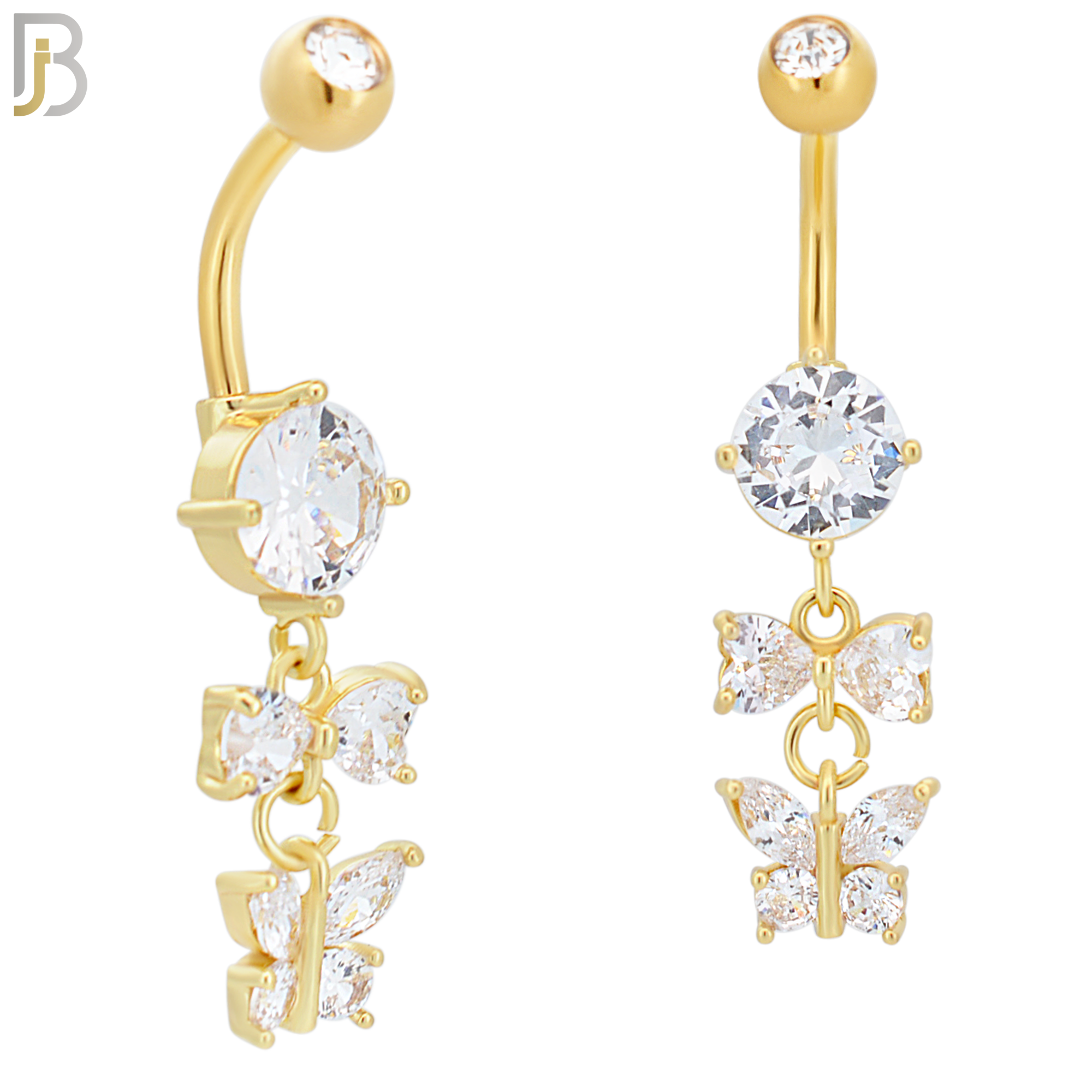 N067 - 316L Stainless Steel Dangling Bow and Butterfly Zircon Design Belly Ring with 5mm Screw Ball image 2
