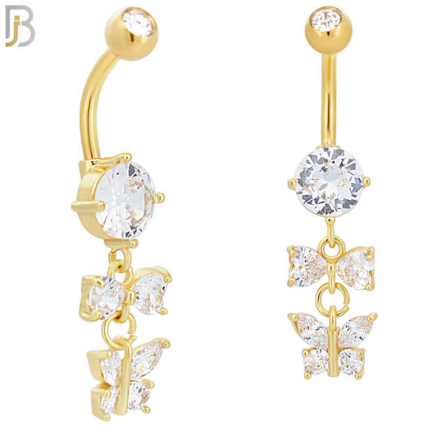 N067 - 316L Stainless Steel Dangling Bow and Butterfly Zircon Design Belly Ring with 5mm Screw Ball image 2