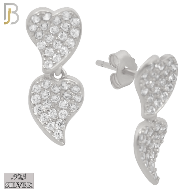 925-ES304 - .925 Sterling Silver Double Heart with Zircon Design Stud Earrings image 1