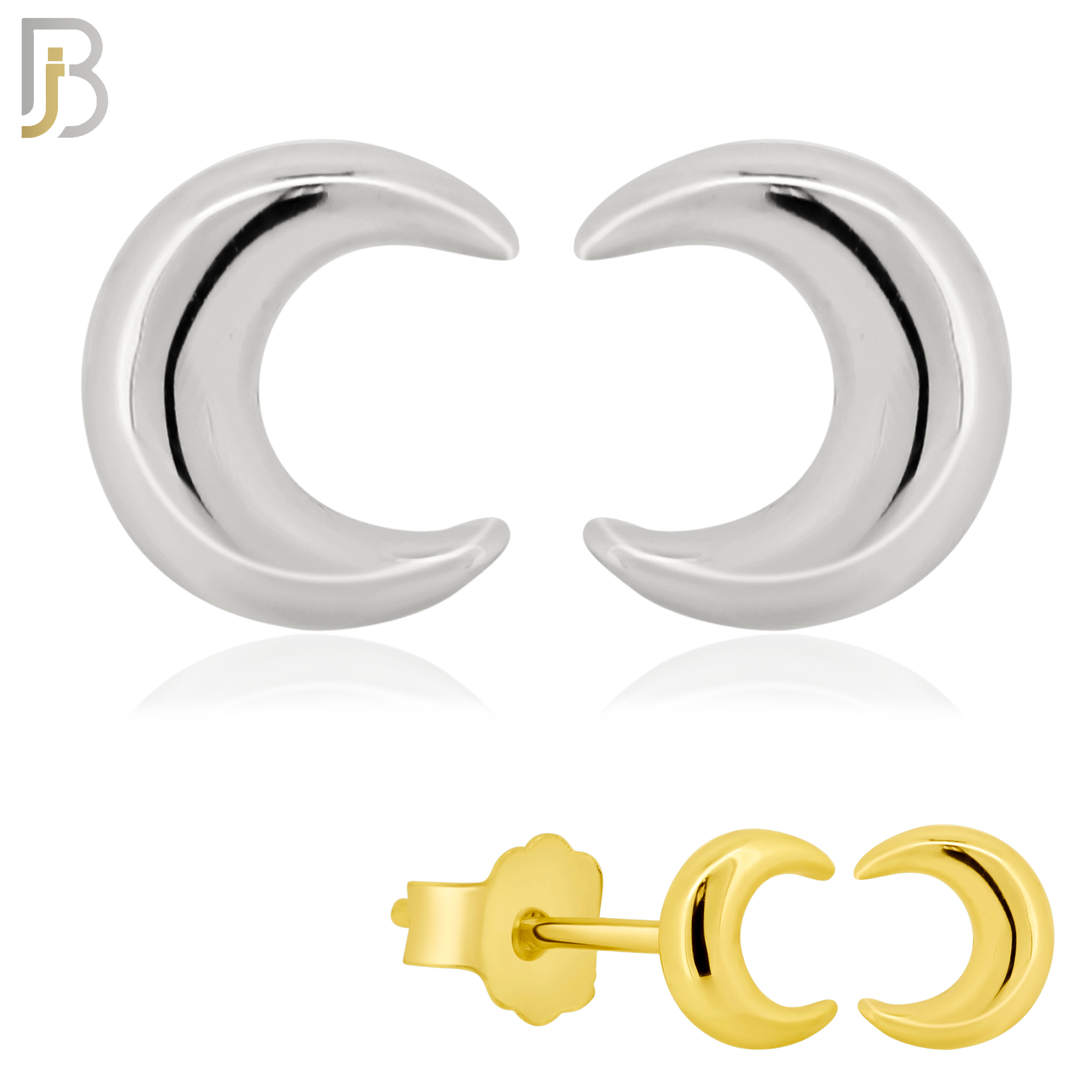 925-ES80 - .925 Sterling Silver 4x4.5mm Moon Design Earring Stud image 0