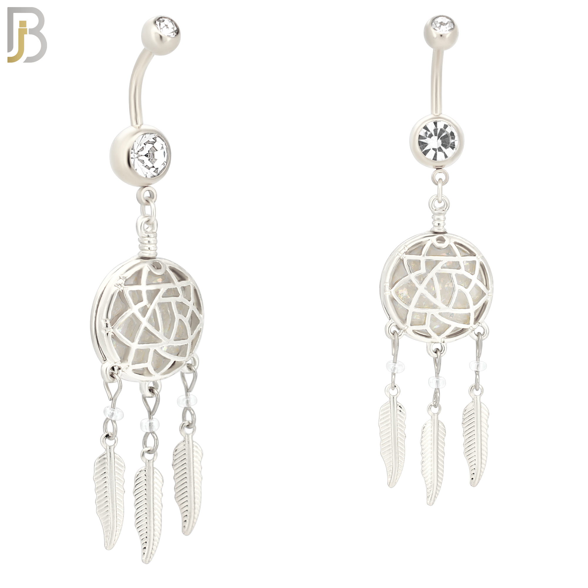 N008 - 316L Stainless Steel Dangling Opal Dreamcatcher Design Belly Ring with 4mm Screw Ball image 1