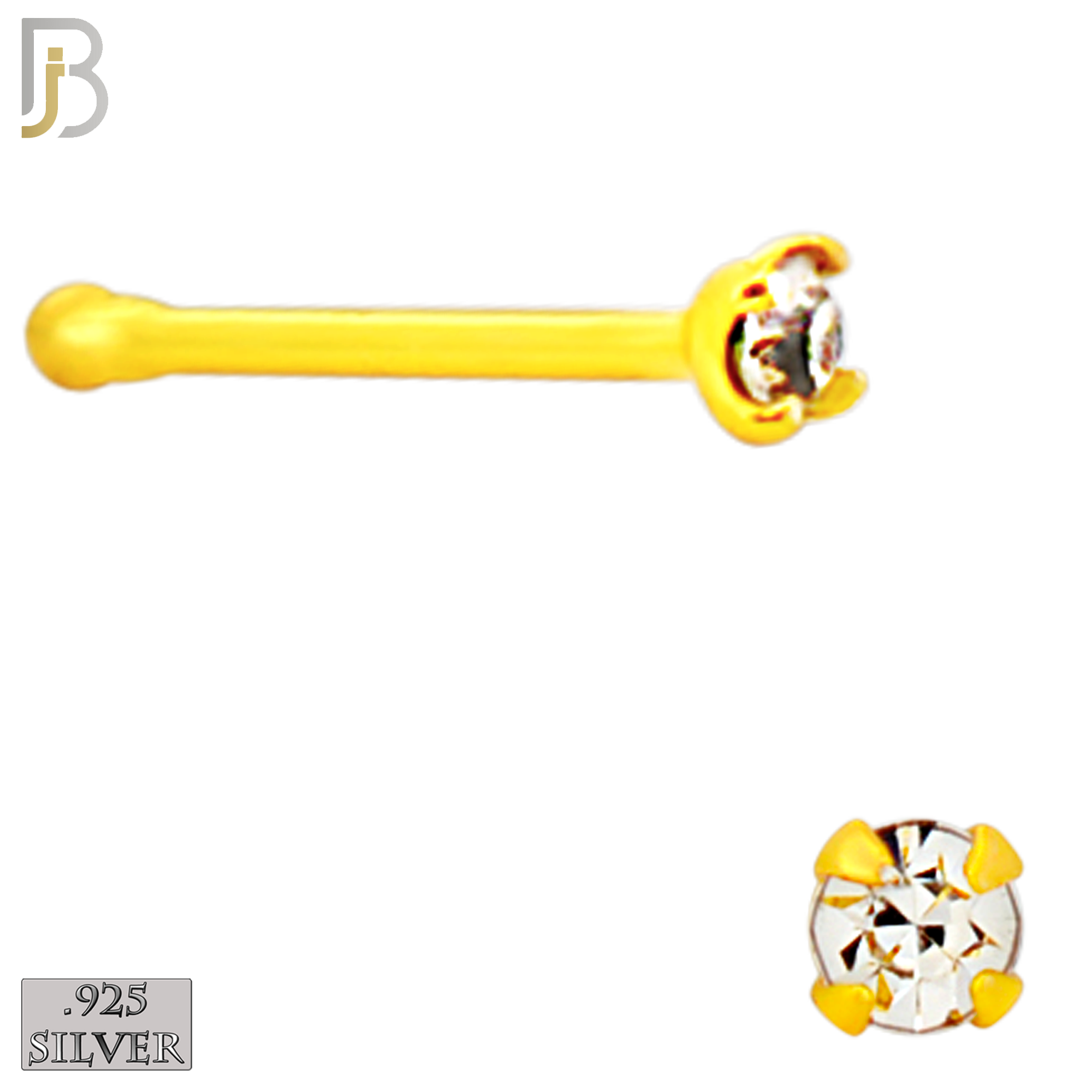925-PK-NR01Y-3C - Mixed of 1.5mm, 1.8mm, 2mm 22g Thickness 18KT Gold Plated  925 Sterling Silver Nose Bones, Prong Set Packages Pack of 120 image 2