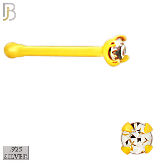 925-PK-NR01Y-3C - Mixed of 1.5mm, 1.8mm, 2mm 22g Thickness 18KT Gold Plated  925 Sterling Silver Nose Bones, Prong Set Packages Pack of 120 image 2