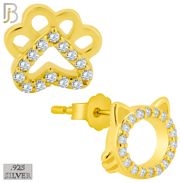 925-ES217 – Push back - .925 Sterling Silver Cat Head and Paw Mismatched Design Earring Stud with Zircon image 2
