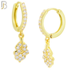 ES105 - 316L Stainless Steel Dangling Leaf with Zircon Huggies Clip On image 3