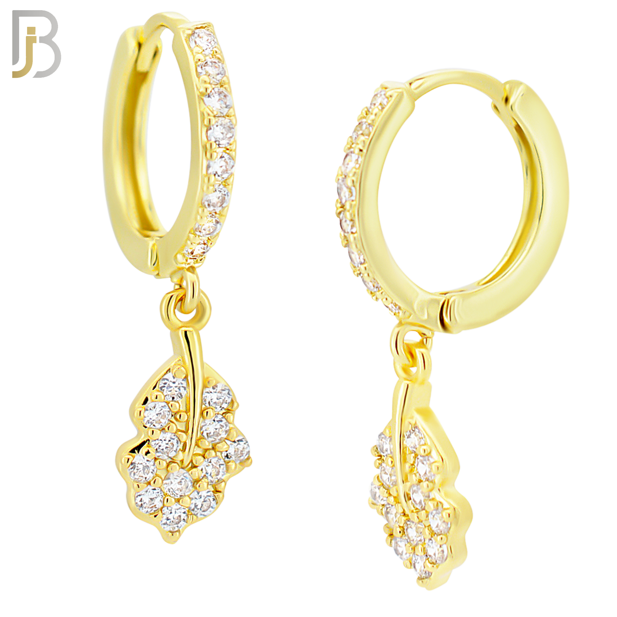 ES105 - 316L Stainless Steel Dangling Leaf with Zircon Huggies Clip On image 3