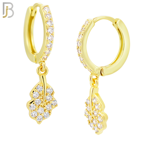 ES105 - 316L Stainless Steel Dangling Leaf with Zircon Huggies Clip On image 3