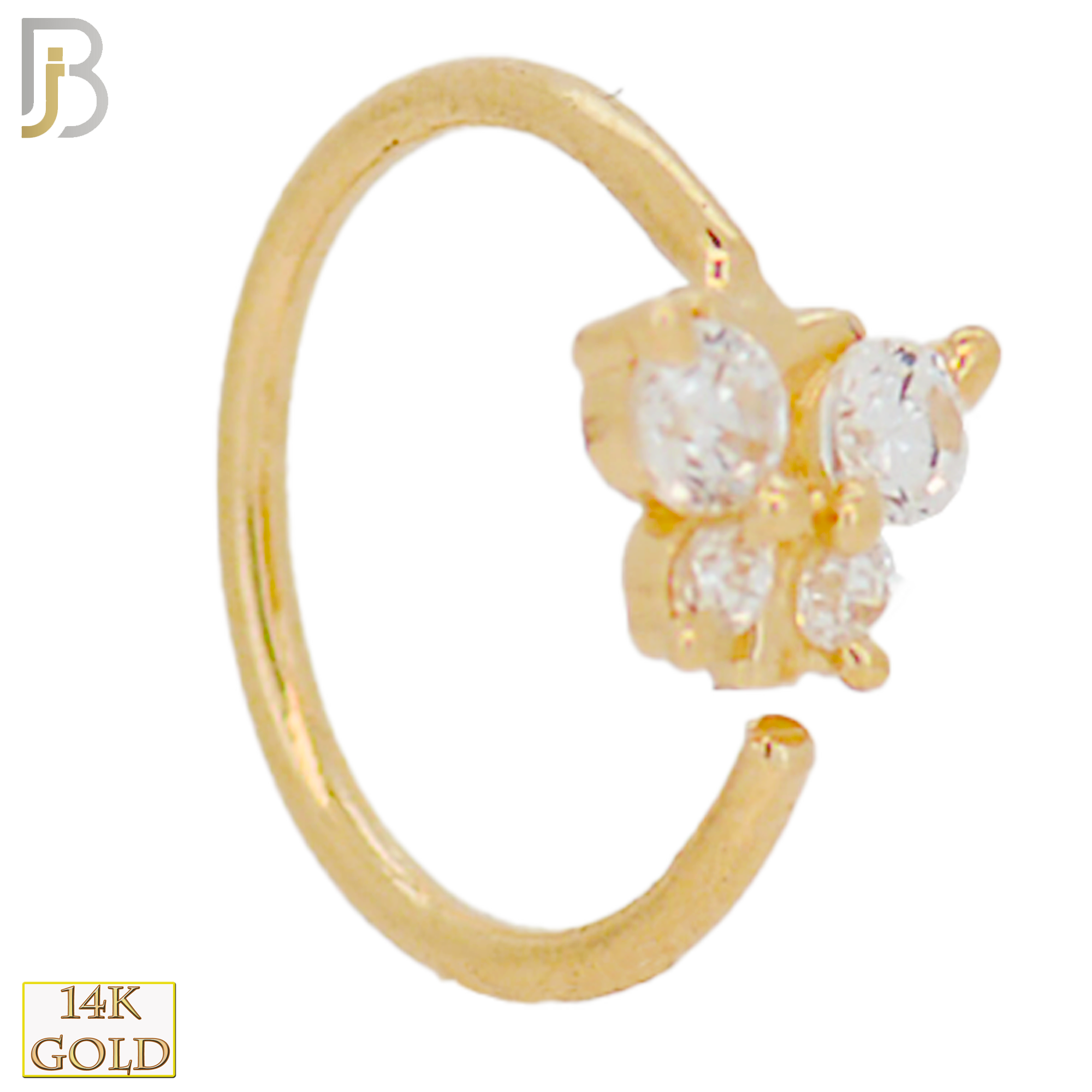 14-CT29 - 14K Solid Gold Butterfly Design with Zircon Nose Hoops Twist top Open image 0